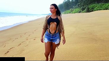 Busty, Naked Stranger on the Beach; a Voyeur Spies on her and then Fucks hard