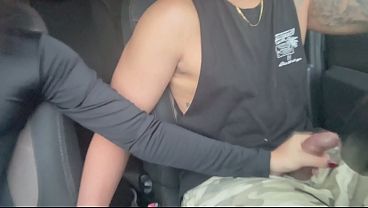 Petite Student Gives Handjob in Car Cum