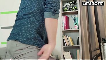 Secretary in Rubber Gloves Jerks His Cock Before Swallowing It Whole