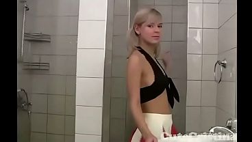 Sexy blonde teen Cute Cristina teases her body