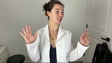 Trying on Shiny Spandex Catsuit with White Lab Coat
